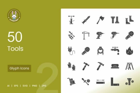 50 Tools Glyph Icons: Premium Graphics for Branding