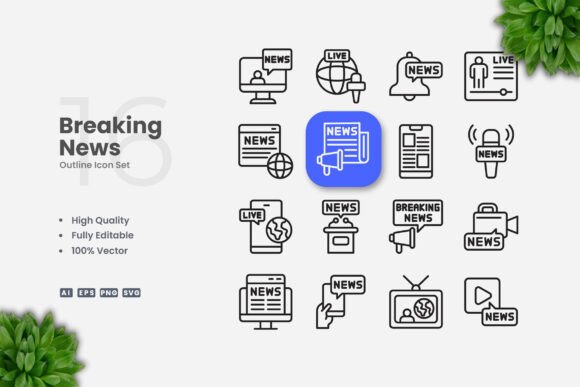 Breaking News Outline Icons: Modern Graphics for Branding