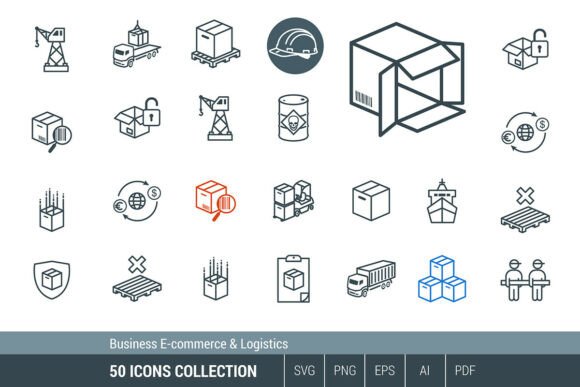 Business Logistics E-commerce Line Icons Review