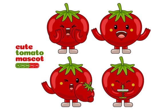 Cute Tomato Mascot Vector Pack 04: Graphics & Illustrations