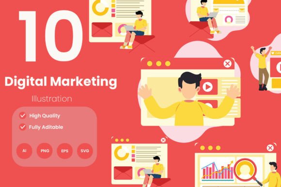 Digital Marketing Illustration Pack: Graphics for Brands