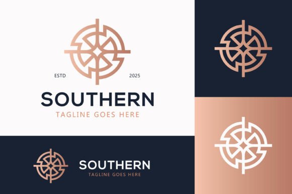 Elegant Linear Circle Shape Compass Star Graphics & Logo Templates