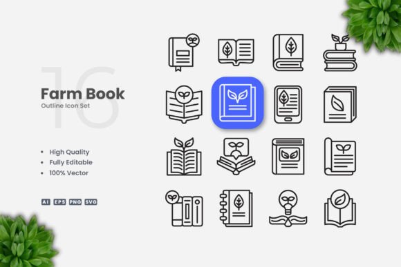 Farm Book Outline Icons: Essential Graphics for Sellers