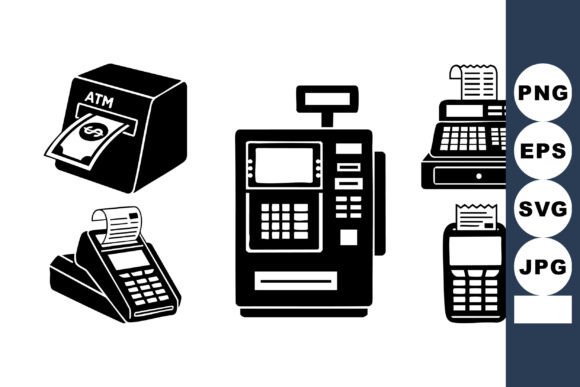 Flat Black Payment Terminal Icons: Graphics for Crafts