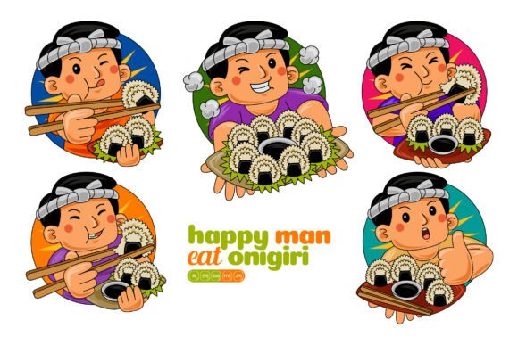 Man Eating Onigiri Vector Pack 02: Graphics & Illustrations
