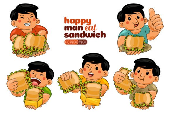 Man Eating Sandwich Vector Pack 02: Graphics & Illustrations