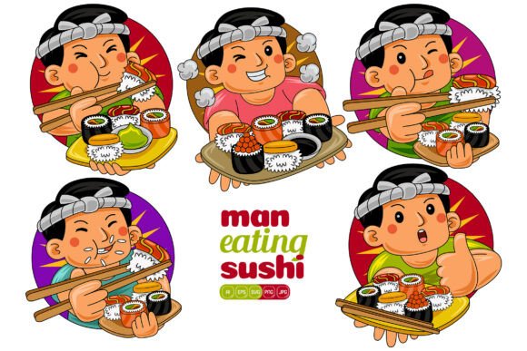 Man Eating Sushi Vector Pack 01: Graphics & Illustrations