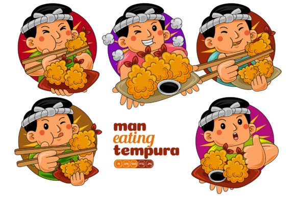 Man Eating Tempura Vector Pack 01: Graphics & Illustrations