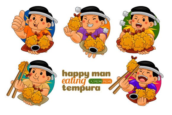 Man Eating Tempura Vector Pack 02: Graphics & Illustrations