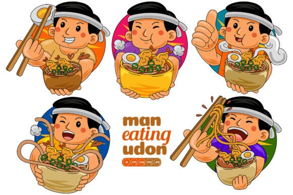Man Eating Udon Vector Pack 01: Graphics & Illustrations