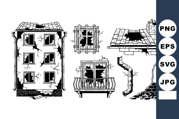 Monochrome Apartment Facade: Gritty Graphics for Crafts