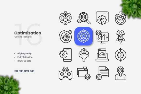 Optimization Outline Icons: Clean Graphics for Branding