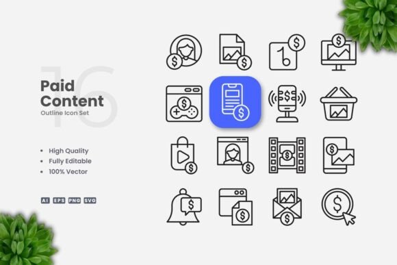 Paid Content Outline Icons: Clean Graphics for Shops