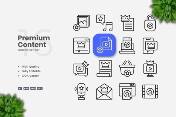 Premium Content Outline Icons: Modern Graphics & Icons