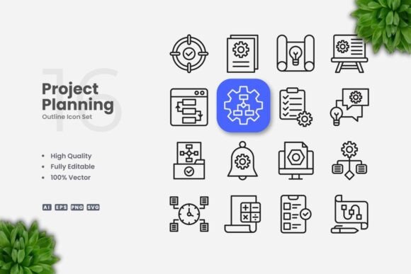 Project Planning Icons: Clean Graphics for Sellers