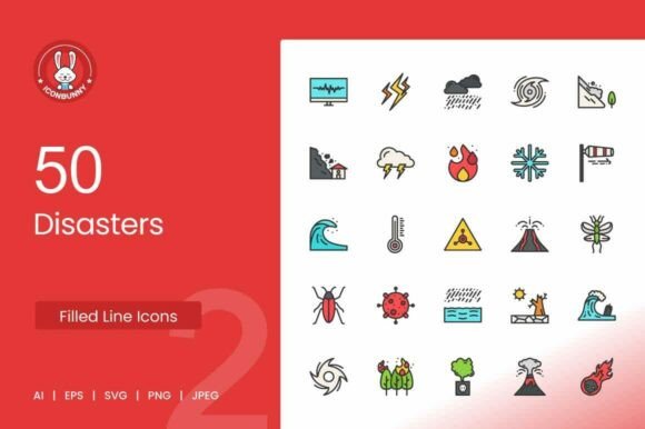 Review: 50 Disasters Filled Line Icons for Embroidery