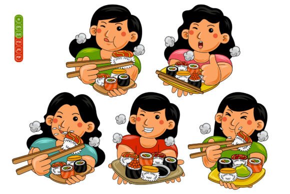 Review: Woman Eating Sushi Vector Pack 01 for Embroidery