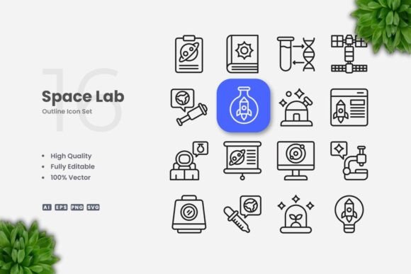 Space Lab Outline Icons: Modern Graphics for Branding