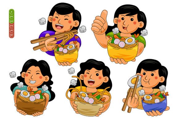 Woman Eating Ramen Vector Pack 02: Graphics & Illustrations